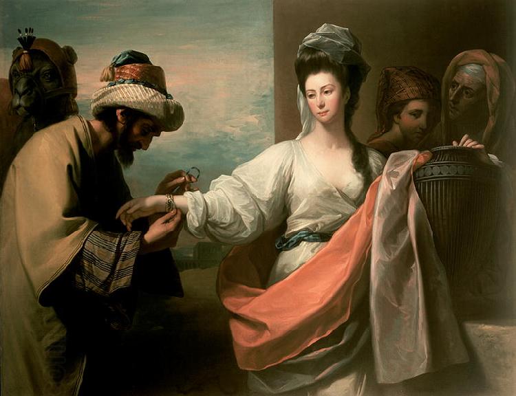 Benjamin West Isaac s servant trying the bracelet on Rebecca s arm China oil painting art